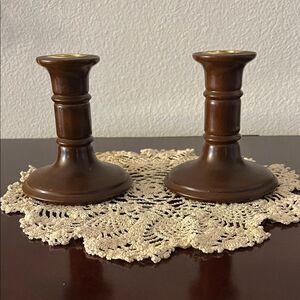 MCM Brown Candlestick Holders 4” pair